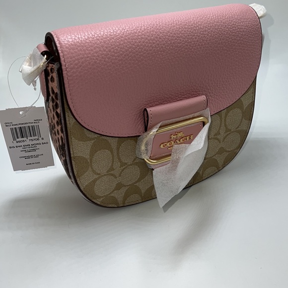 💖 NWT COACH SADDLE BAG IN PINK AND SNAKE-EMBOSSED LEATHER - Picture 10 of 14
